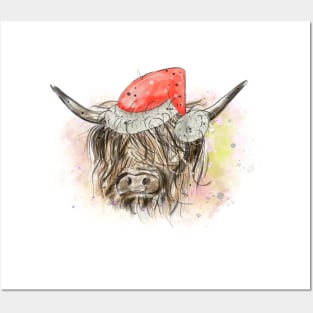 Christmas Highland Cow Posters and Art